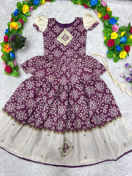 St D No 162 Crepe Silk Bandhani Printed Kids Girls Wear Lehenga Choli